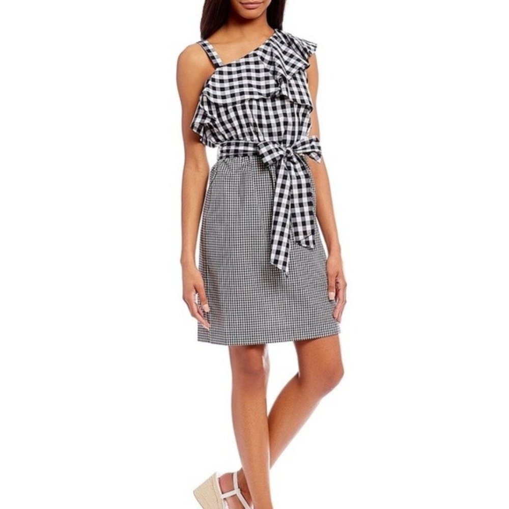 NWT Calvin Klein Gingham One Shoulder Dress